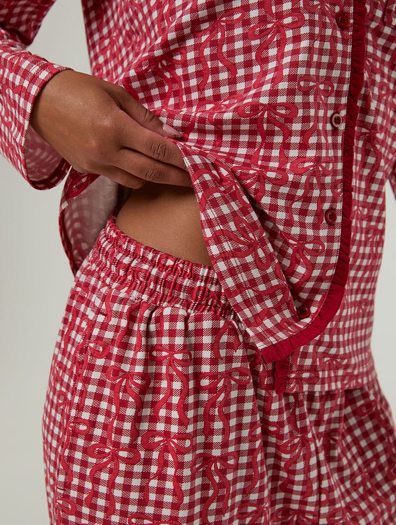 Gingham Bow Christmas Pyjama Set with Scrunchie Lingerie & Nightwear Skinnydip London