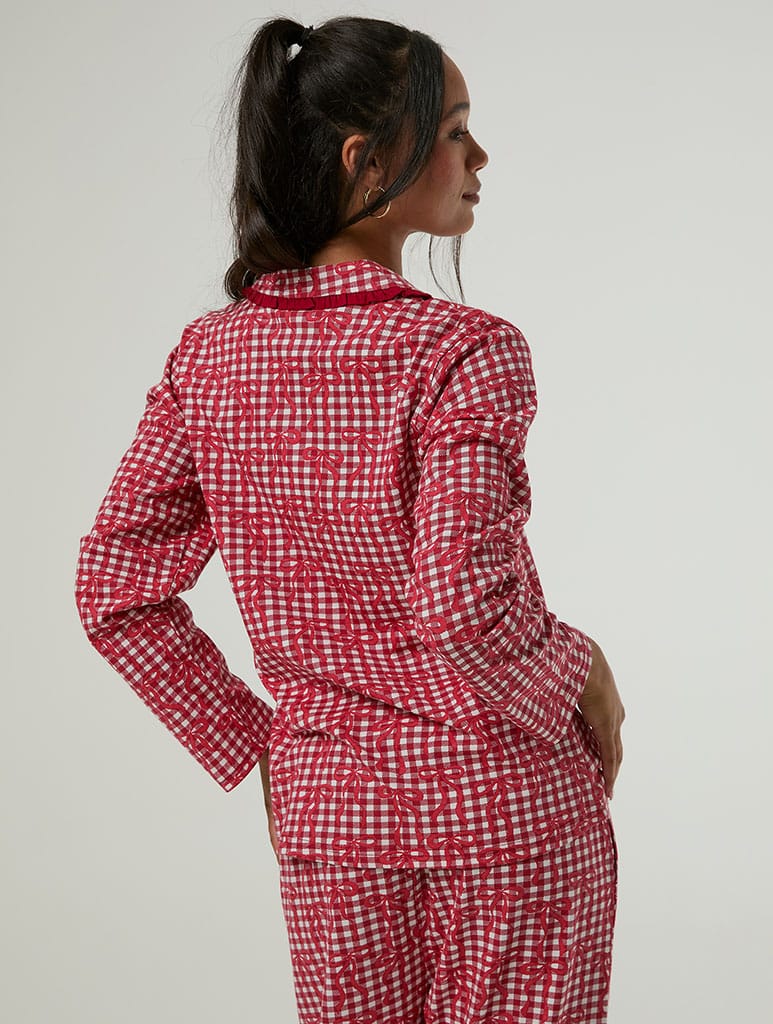 Gingham Bow Christmas Pyjama Set with Scrunchie Lingerie & Nightwear Skinnydip London