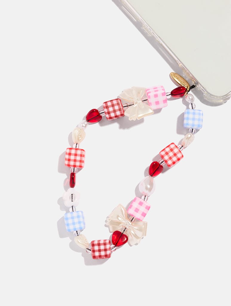 Gingham Heart Beaded Strap Phone Grips Skinnydip London
