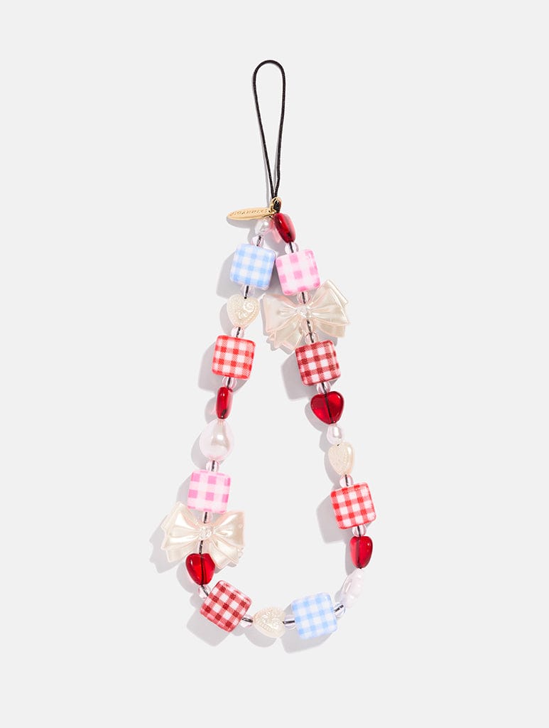 Gingham Heart Beaded Strap Phone Grips Skinnydip London