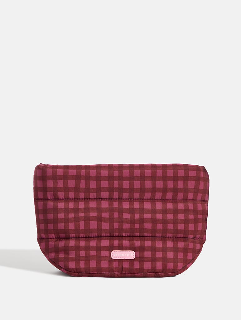 Gingham Pillow Pouch Makeup Bag in Burgundy Makeup Bags & Wash Bags Skinnydip London