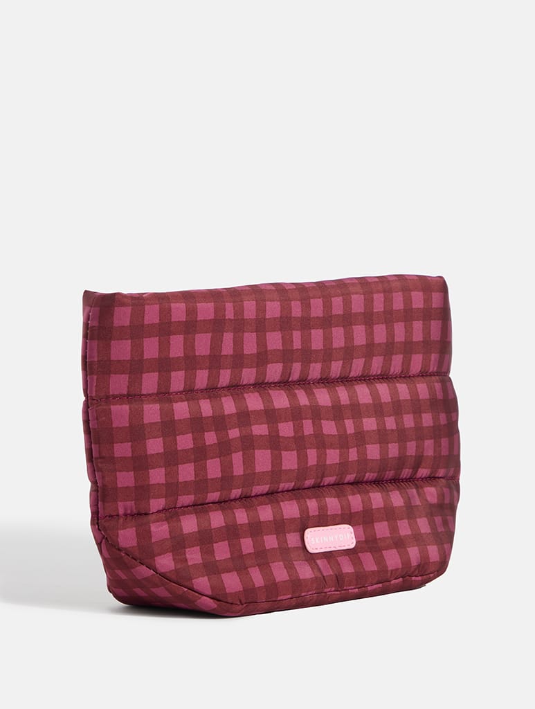 Gingham Pillow Pouch Makeup Bag in Burgundy Makeup Bags & Wash Bags Skinnydip London