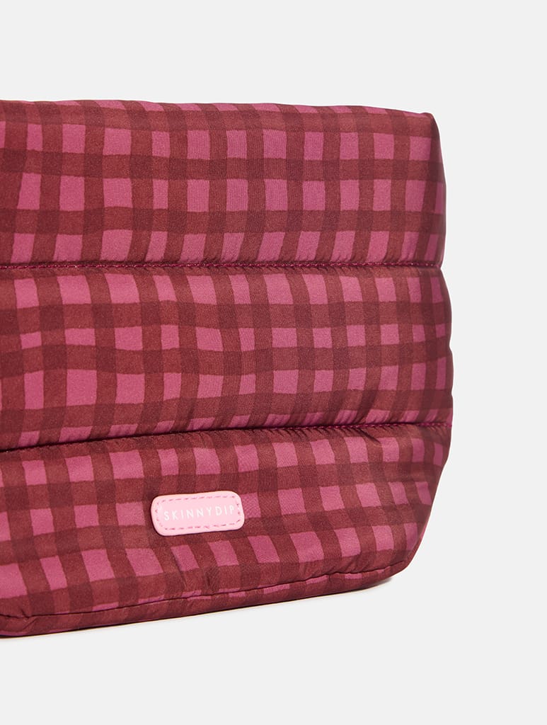 Gingham Pillow Pouch Makeup Bag in Burgundy Makeup Bags & Wash Bags Skinnydip London