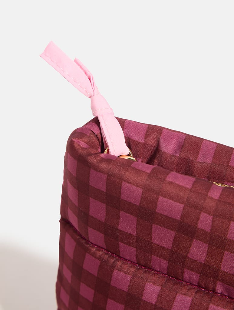 Gingham Pillow Pouch Makeup Bag in Burgundy Makeup Bags & Wash Bags Skinnydip London