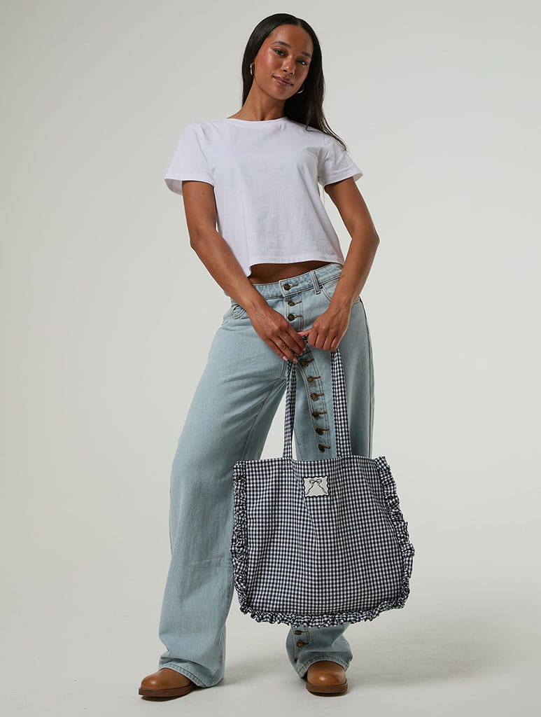 Gingham Ruffle Tote Bag Tote Bags Skinnydip London