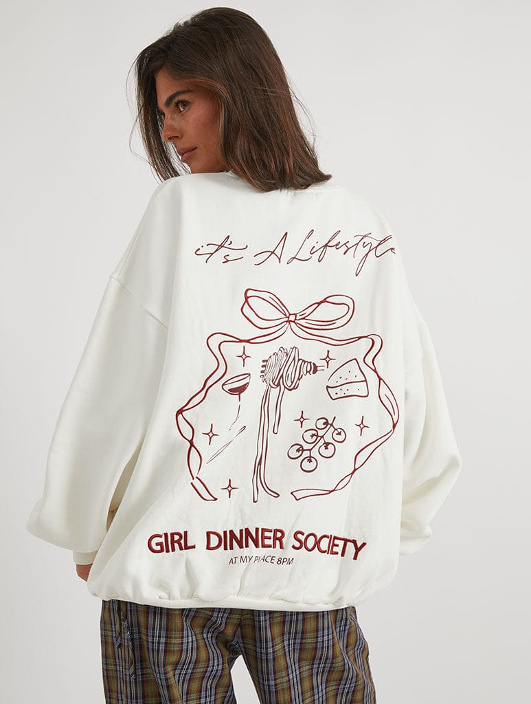 Girl Dinner Society Sweatshirt in Ecru Hoodies & Sweatshirts Skinnydip London