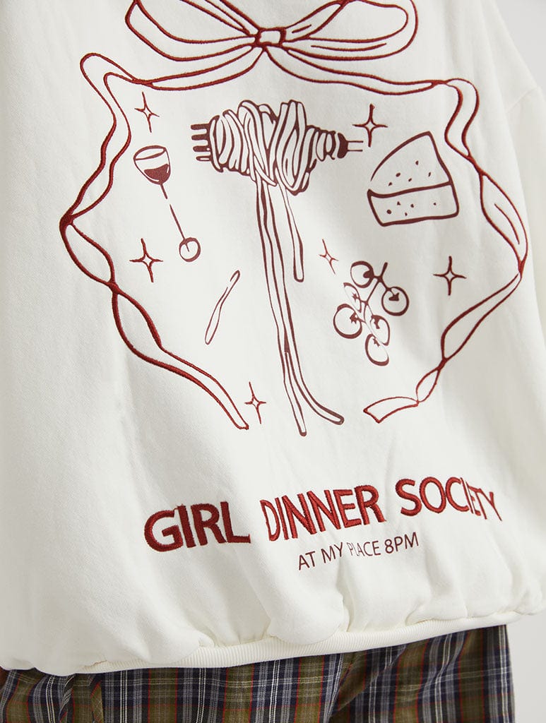 Girl Dinner Society Sweatshirt in Ecru Hoodies & Sweatshirts Skinnydip London