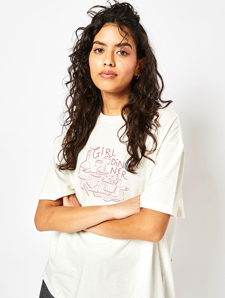 Girl Dinner T-Shirt in Ecru Tops & T-Shirts Skinnydip London