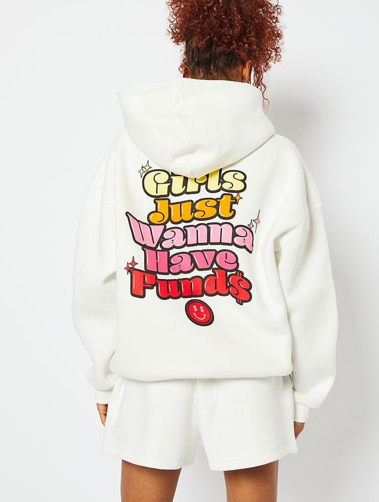 Girls Just Wanna Have Funds Hoodie in Ecru Hoodies & Sweatshirts Skinnydip London
