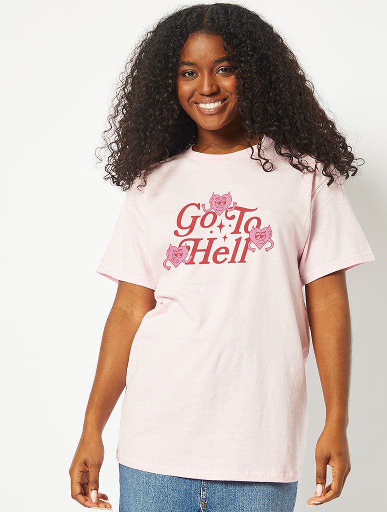 Go to Hell T-Shirt in Pink Tops & T-Shirts Skinnydip London