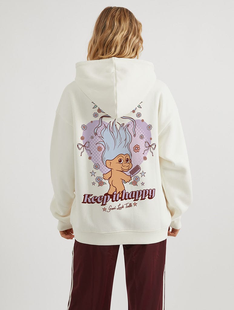 Good Luck Trolls x Skinnydip Keep It Happy Hoodie In White Hoodies & Sweatshirts Skinnydip London