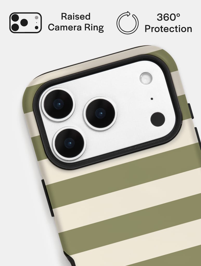Green and Cream Stripes Ultra Protective iPhone Case Phone Cases Skinnydip London