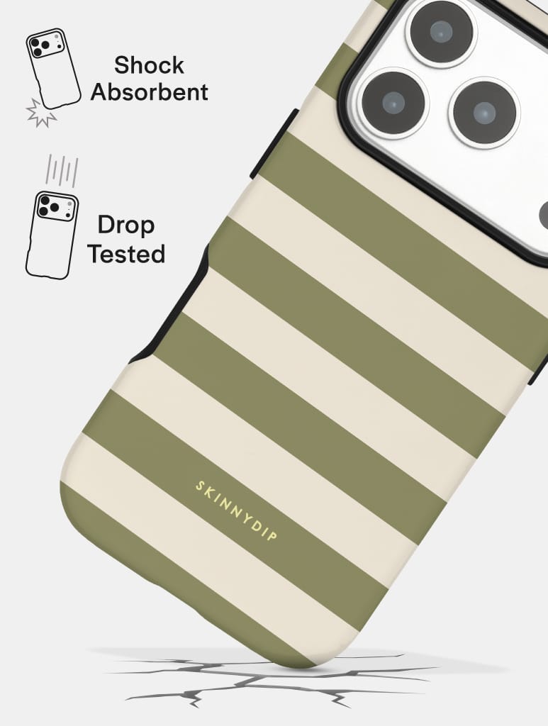 Green and Cream Stripes Ultra Protective iPhone Case Phone Cases Skinnydip London