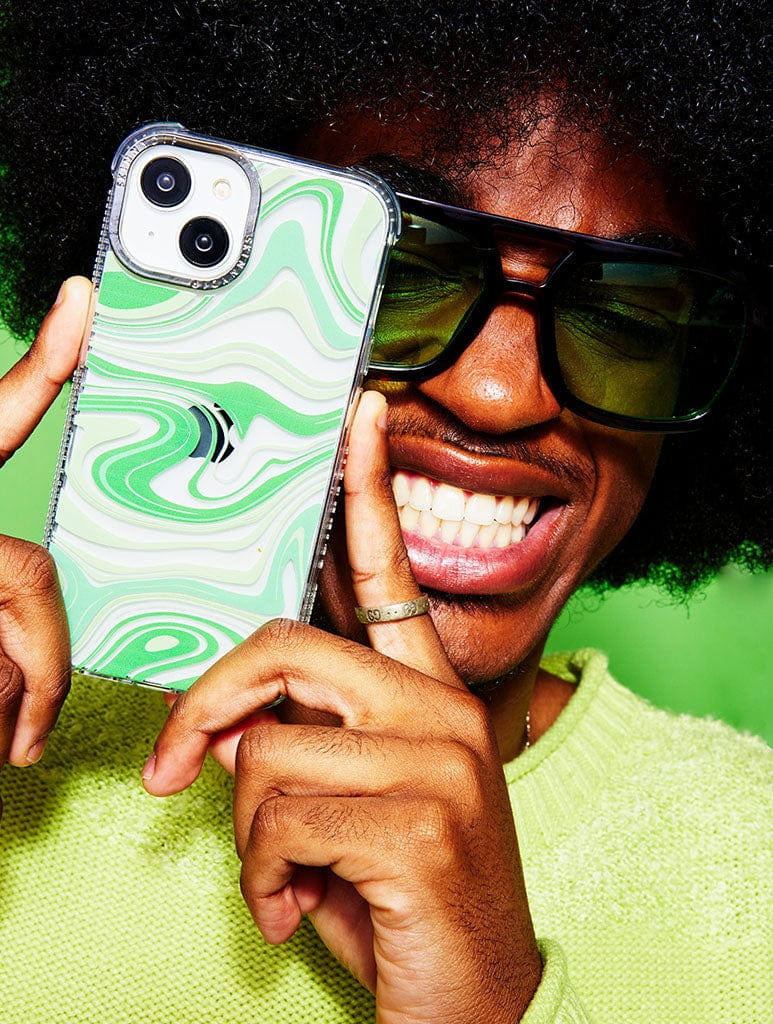 Green Retro Swirl Shock iPhone Case Phone Cases Skinnydip London
