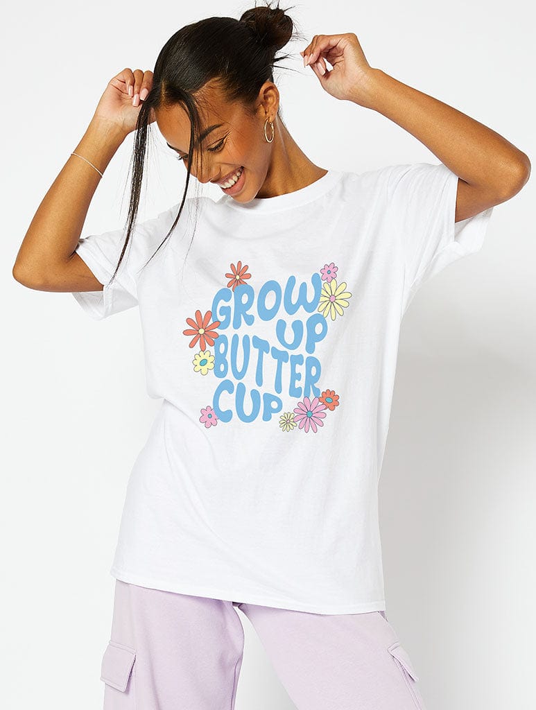 Grow Up Buttercup White T-Shirt Tops & T-Shirts Skinnydip London