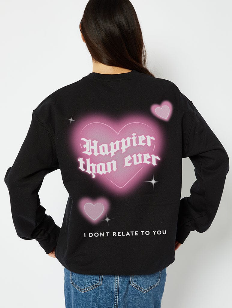 Happier Than Ever Sweatshirt in Black Hoodies & Sweatshirts Skinnydip London