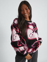 Happy Cherries Knitted Jumper in Black & Pink Jumpers & Cardigans Skinnydip London