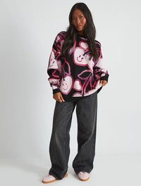 Happy Cherries Knitted Jumper in Black & Pink Jumpers & Cardigans Skinnydip London