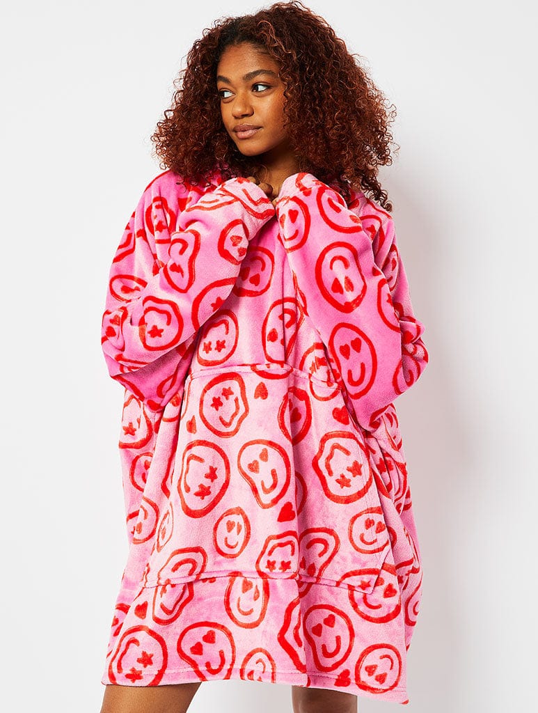 Happy Face Fleece Blanket Hoodie Lingerie & Nightwear Skinnydip London