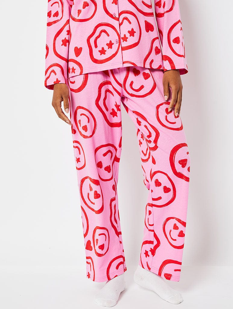 Happy Face Pyjama Set in Pink & Red Lingerie & Nightwear Skinnydip London
