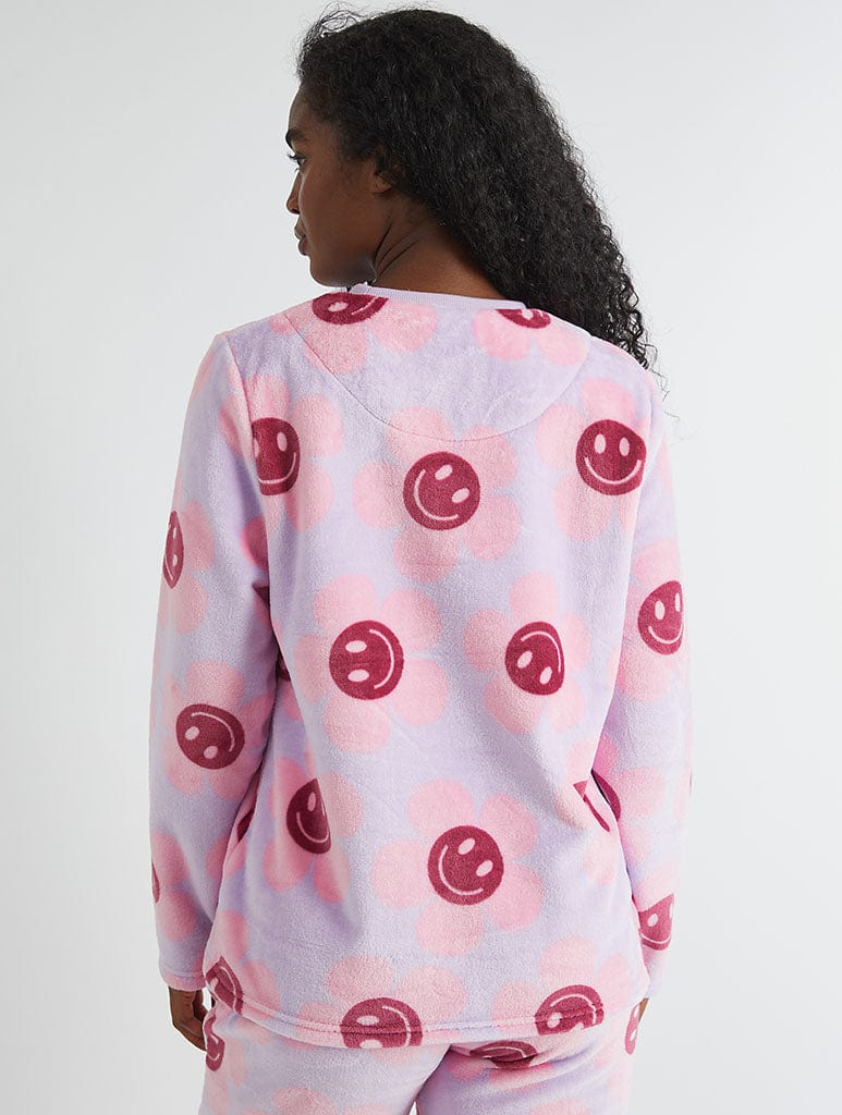 Happy Flower Lilac Twosie Fleece Pyjama Set Lingerie & Nightwear Skinnydip London