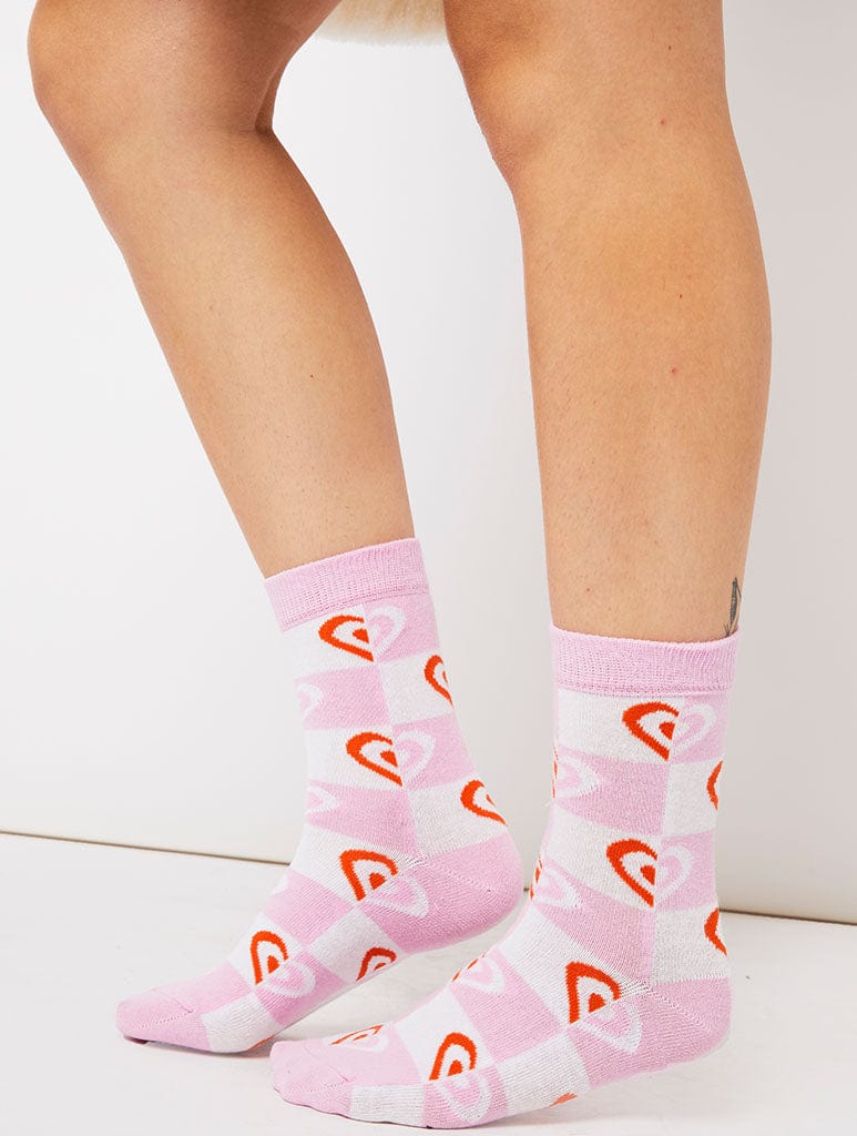 Heart Check Print Pink Socks Lingerie & Nightwear Skinnydip London