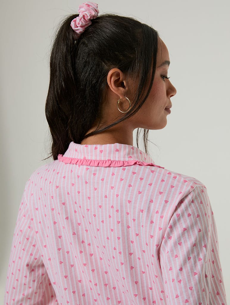 Heart Ditsy Frilly Pyjama Set with Scrunchie Lingerie & Nightwear Skinnydip London