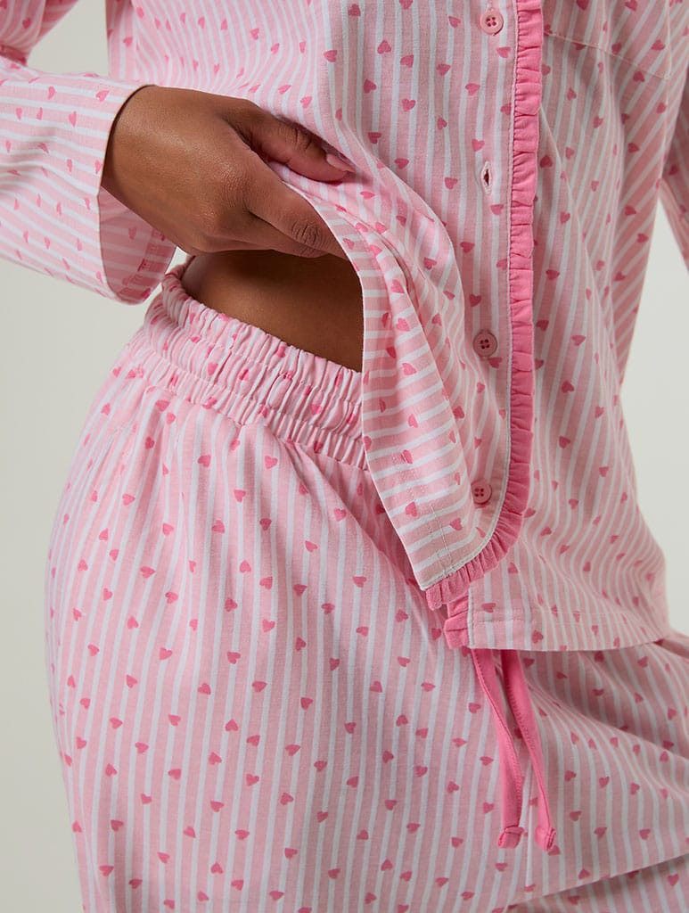 Heart Ditsy Frilly Pyjama Set with Scrunchie Lingerie & Nightwear Skinnydip London