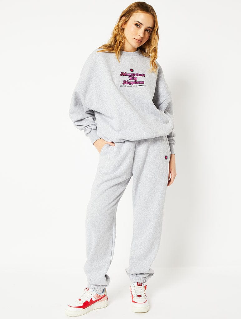 Heart Embroidered Sweat Joggers in Grey Bottoms Skinnydip London