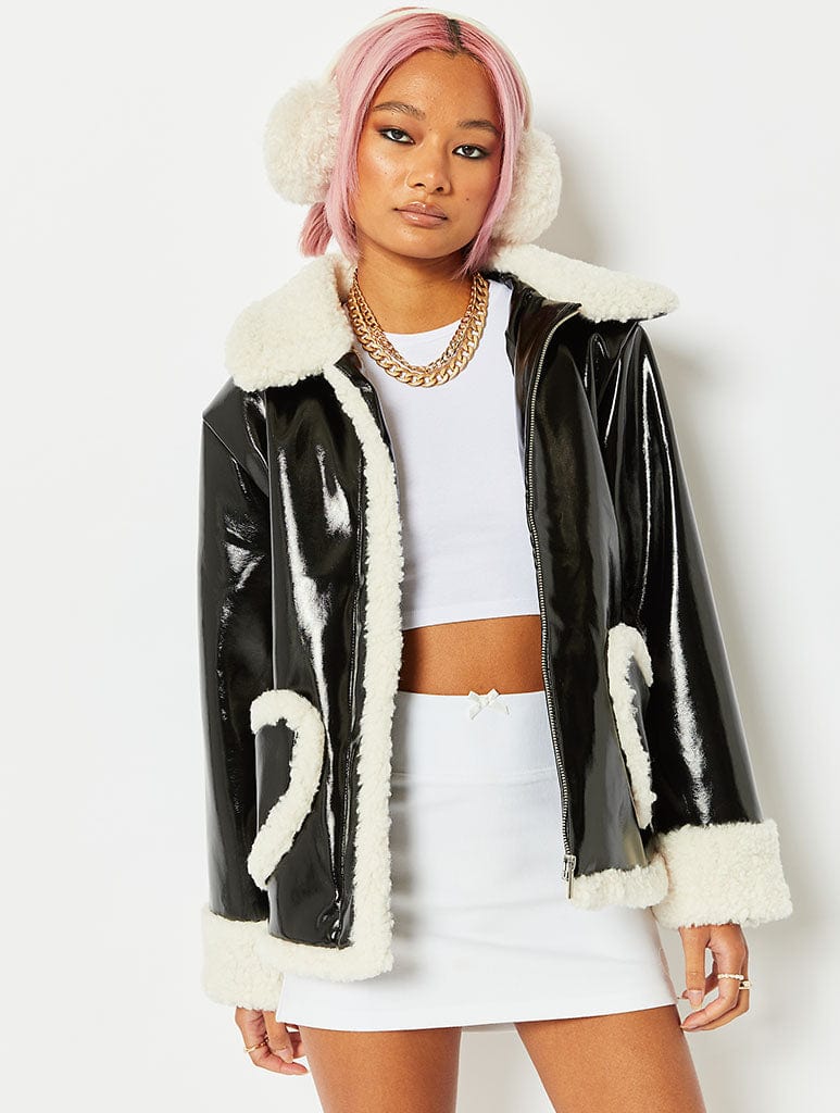 Heart White Trim Vinyl Boxy Jacket Coats Skinnydip London