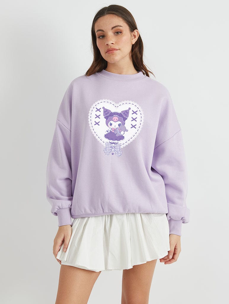 Hello Kitty x Skinnydip Kuromi Heart Patch Sweatshirt In Lilac Hoodies & Sweatshirts Skinnydip London