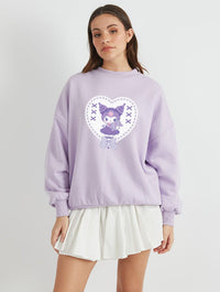 Hello Kitty x Skinnydip Kuromi Heart Patch Sweatshirt In Lilac Hoodies & Sweatshirts Skinnydip London