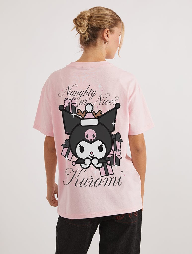 Hello Kitty x Skinnydip Kuromi Naughty Or Nice T-Shirt in Pink Tops & T-Shirts Skinnydip London