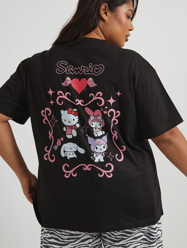 Hello Kitty x Skinnydip Mixed Character T-Shirt in Black Tops & T-Shirts Skinnydip London