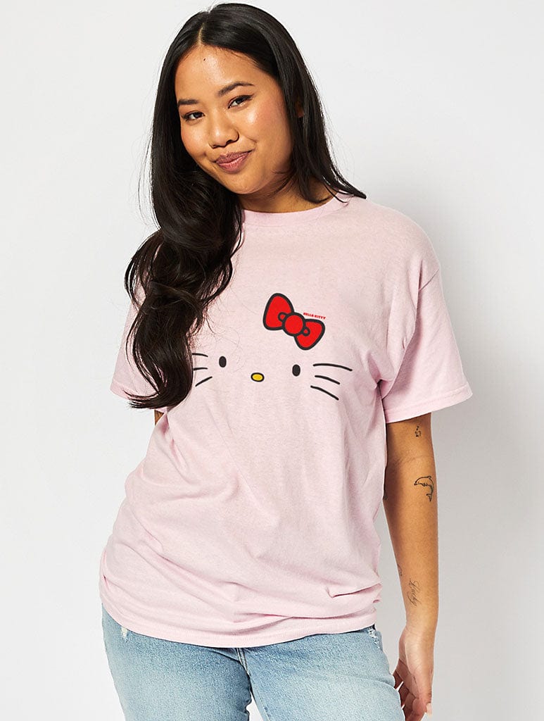 Hello Kitty x Skinnydip Oversized Face T-Shirt In Pink Tops & T-Shirts Skinnydip London