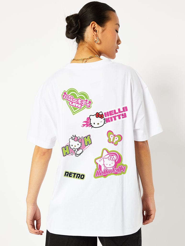 Hello Kitty x Skinnydip Retro Sticker T-Shirt in White Tops & T-Shirts Skinnydip London