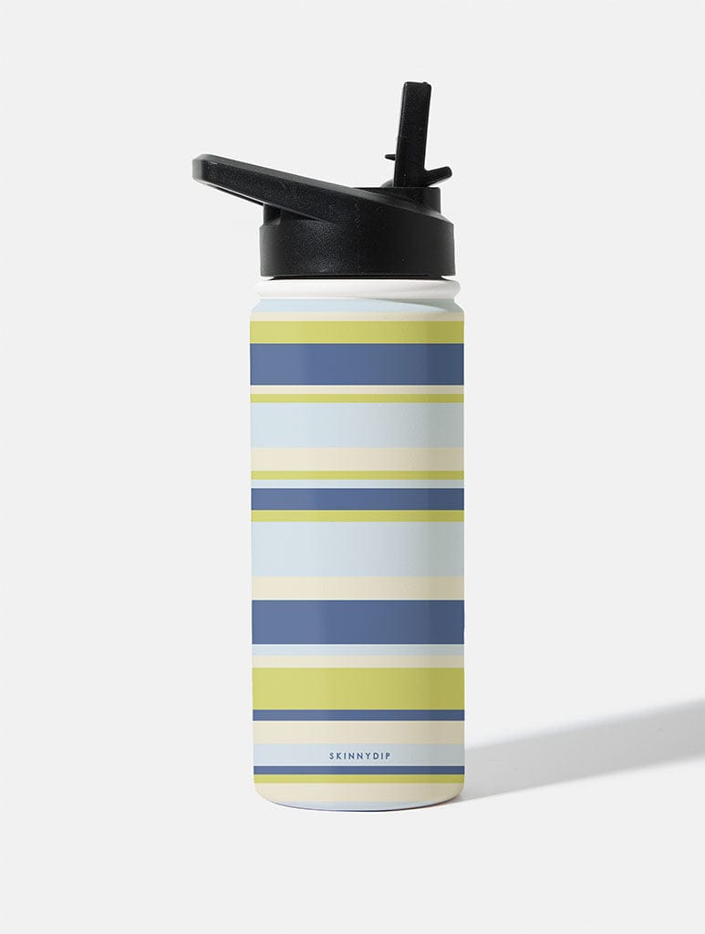 Horizontal Stripes Blue Green Beige 18oz Stainless Steel Water Bottle Water Bottles Skinnydip London