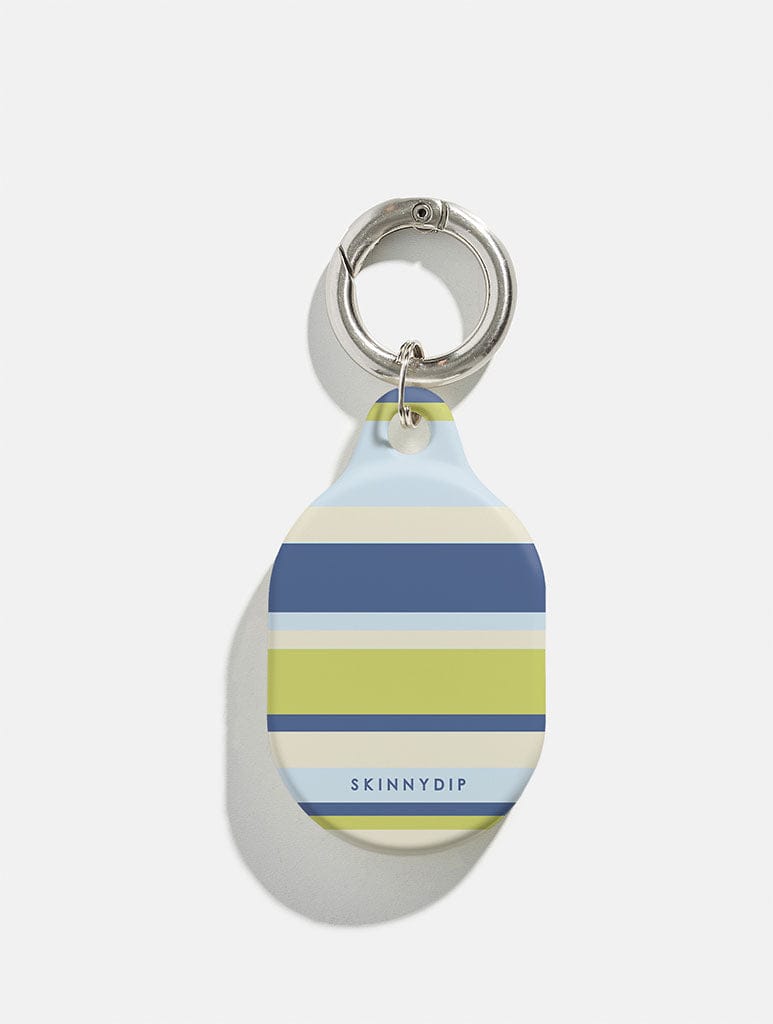 Horizontal Stripes Blue Green Beige AirTag Case in Gloss AirTags Cases Skinnydip London