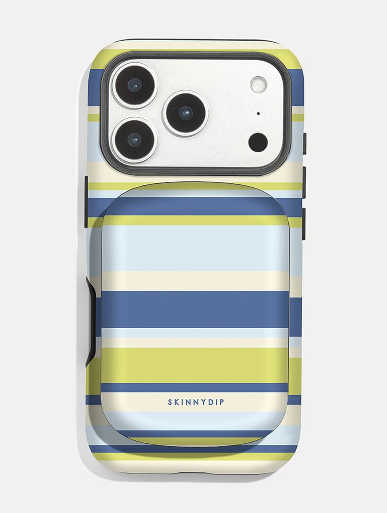Horizontal Stripes Blue Green Beige Portable Magsafe Charger Portable Chargers Skinnydip London