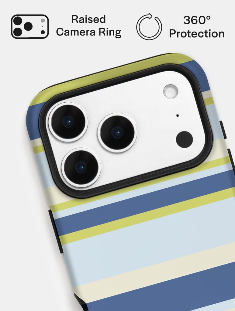 Horizontal Stripes Blue Green Beige Ultra Protective iPhone Case Phone Cases Skinnydip London