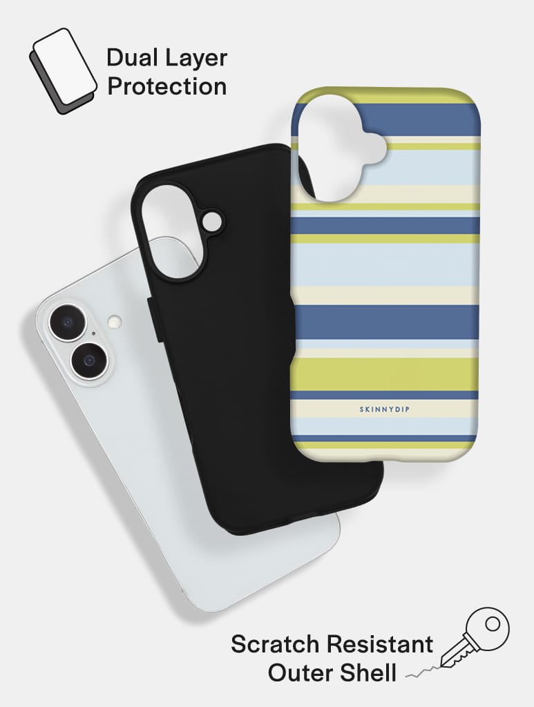 Horizontal Stripes Blue Green Beige Ultra Protective iPhone Case Phone Cases Skinnydip London