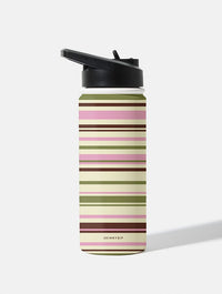 Horizontal Stripes Pink Green Brown 18oz Stainless Steel Water Bottle Water Bottles Skinnydip London