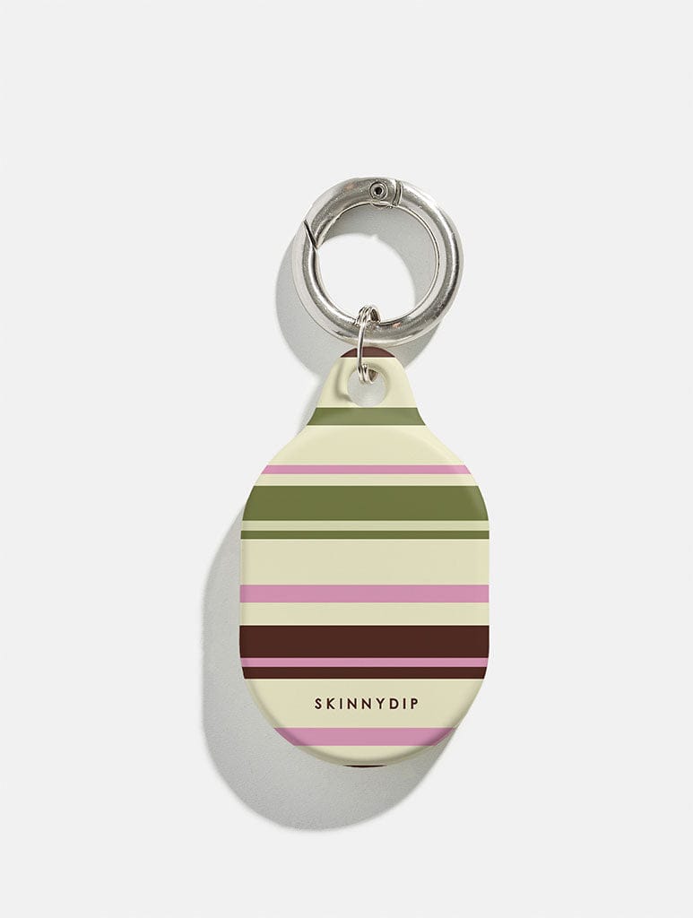 Horizontal Stripes Pink Green Brown AirTag Case in Gloss AirTags Cases Skinnydip London