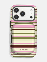 Horizontal Stripes Pink Green Brown Portable Magsafe Charger Portable Chargers Skinnydip London