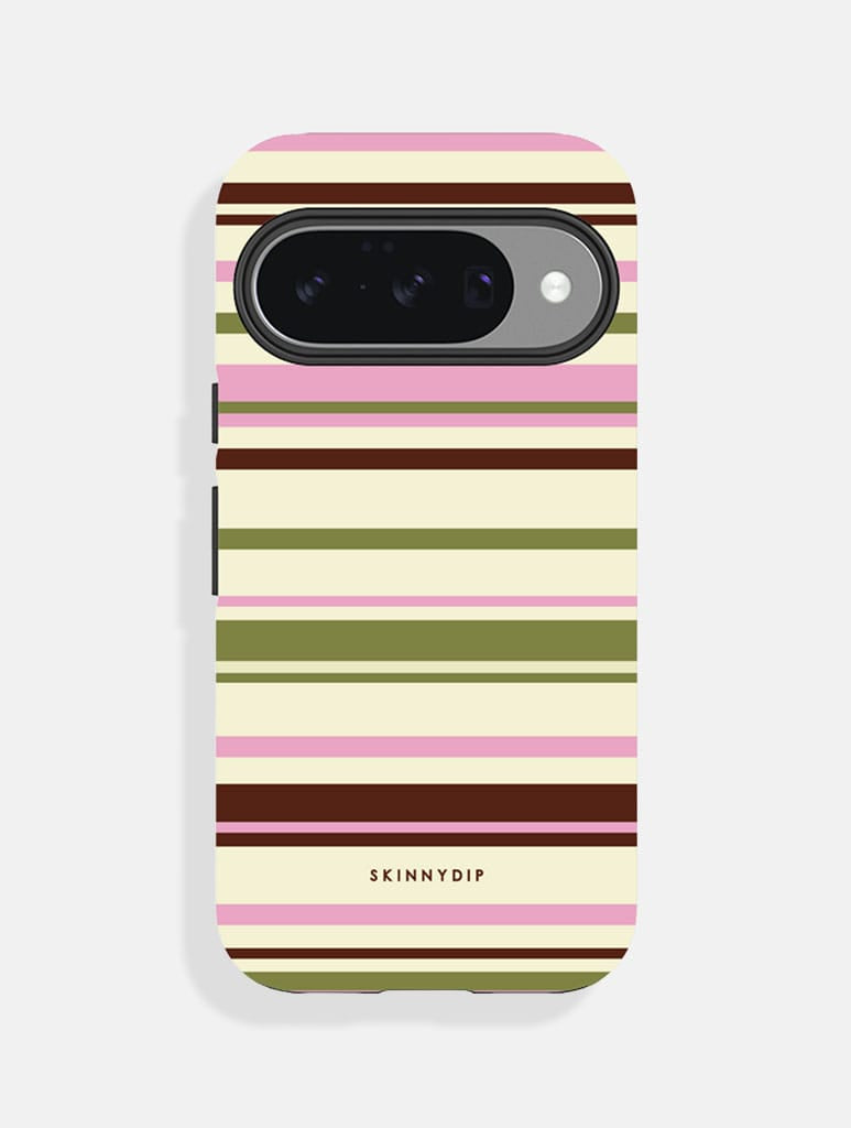 Horizontal Stripes Pink Green Brown Ultra Protective Google Pixel Case Phone Cases Skinnydip London