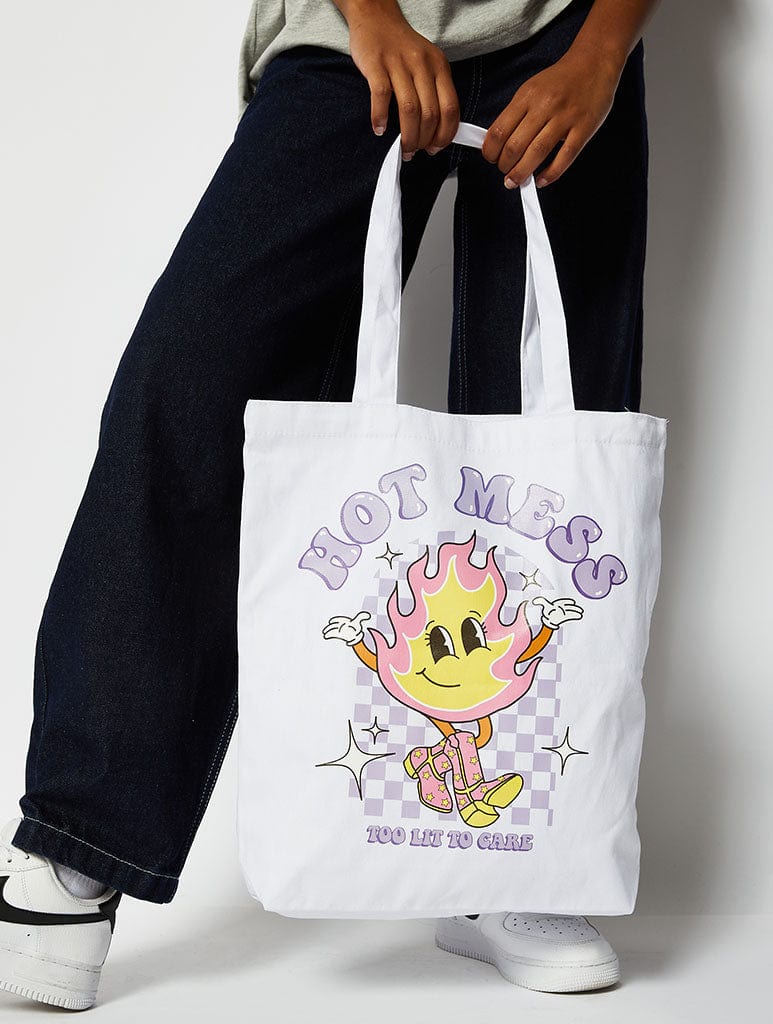 Hot Mess Flame Slogan Tote Bag Bags Skinnydip London