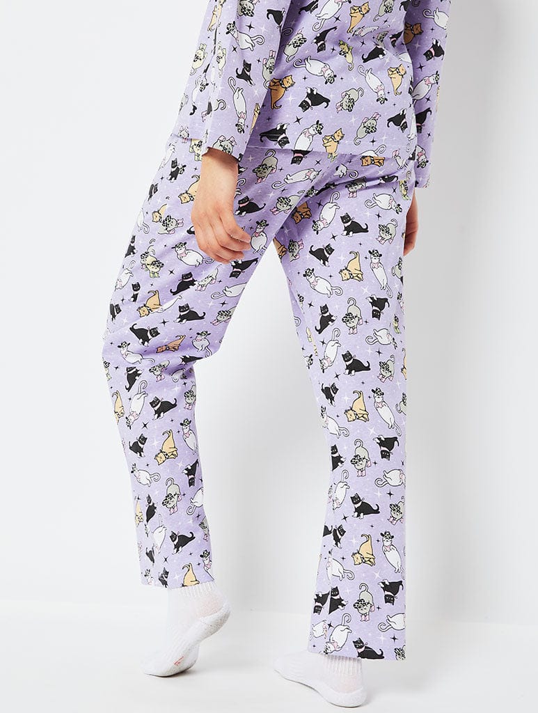 Howdy Cats Pyjama Set in Purple Lingerie & Nightwear Skinnydip London