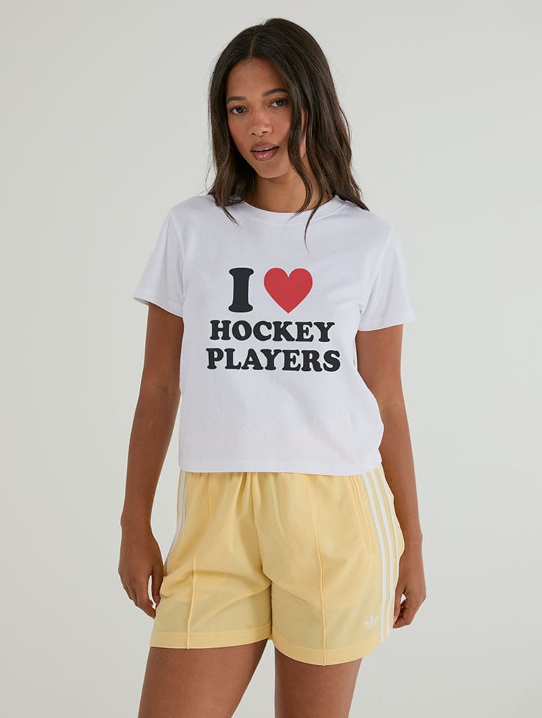 I Heart Hockey Players Baby T-Shirt In White Tops & T-Shirts Skinnydip London