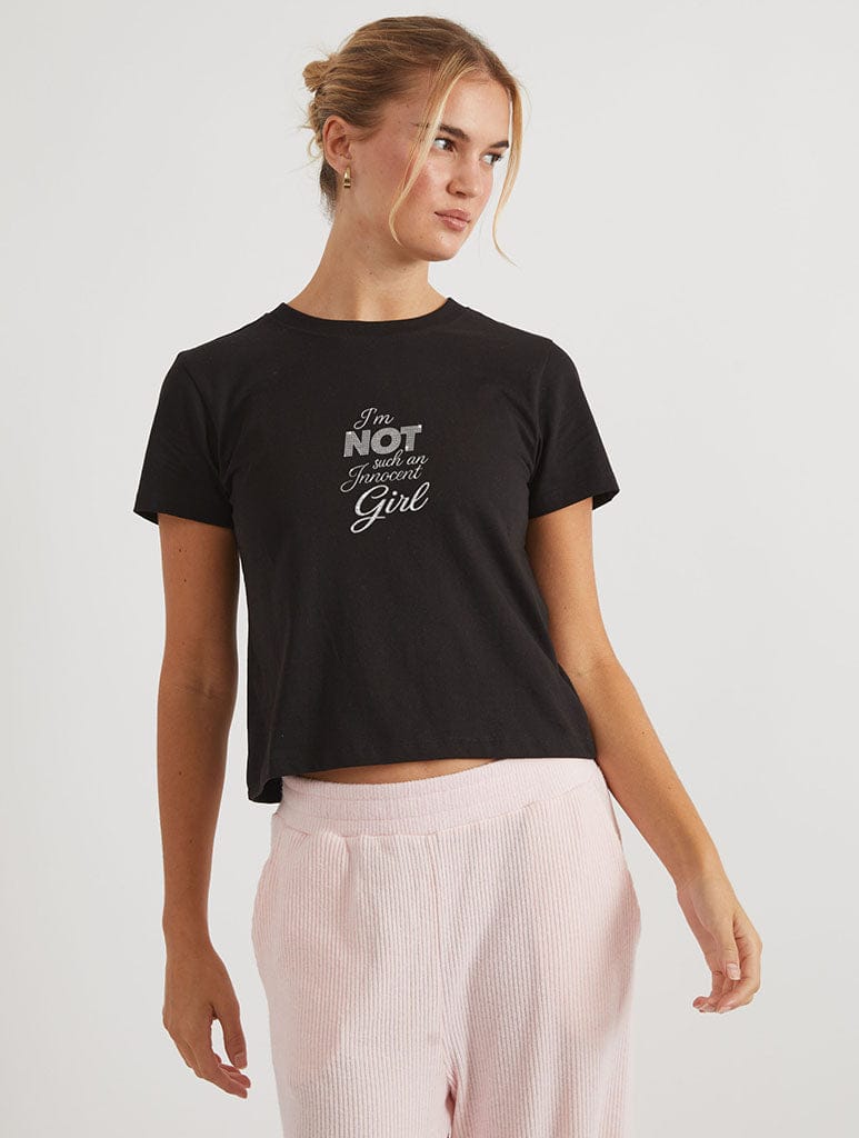 I'm Not Such An Innocent Girl Baby T-Shirt In Black Tops & T-Shirts Skinnydip London