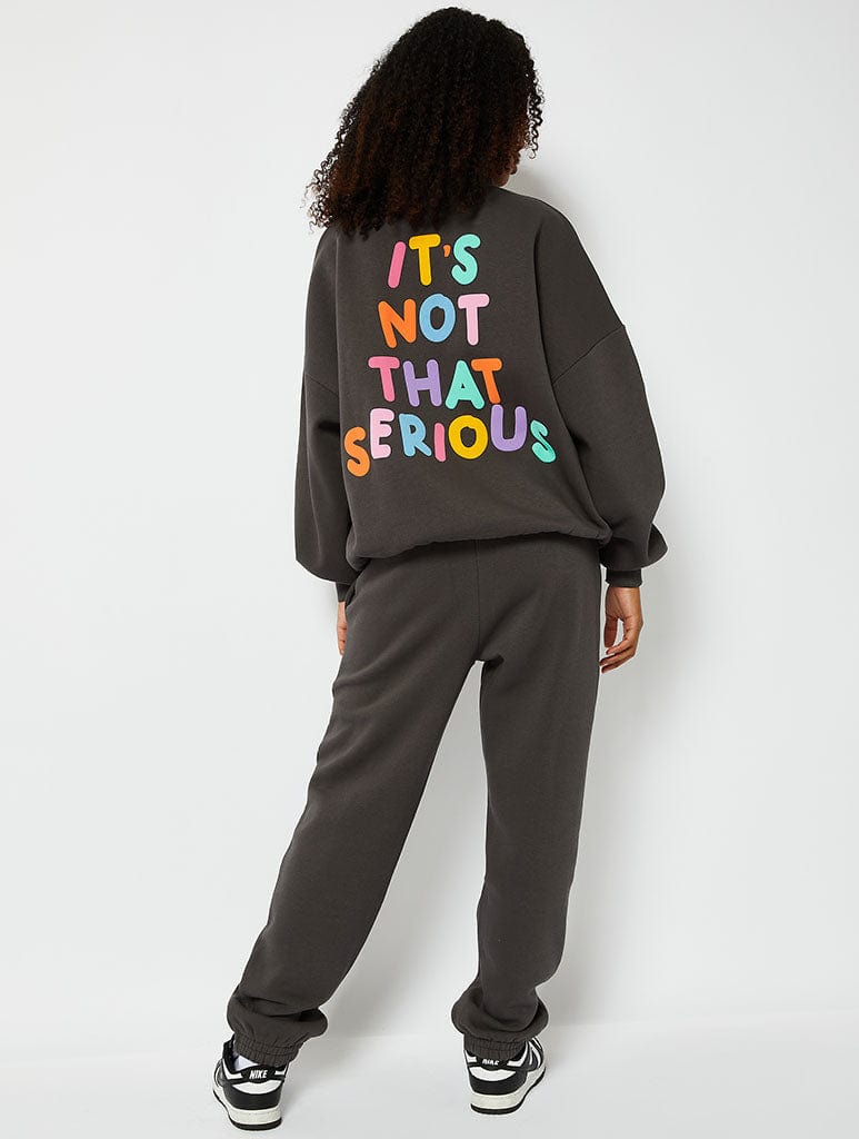 It's Not That Serious Oversized Sweatshirt in Charcoa Hoodies & Sweatshirts Skinnydip London